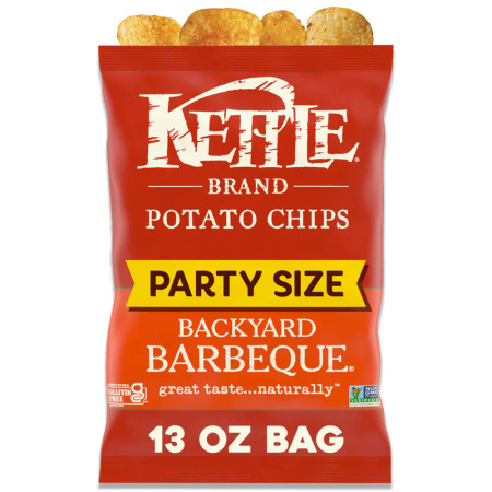 Kettle Backyard BBQ Potato Chips, Party Size, 13 oz, crunchy chips with a smoky, tangy BBQ flavor, perfect for sharing.
