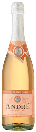 Andre Peach Moscato Champagne, 750 ml, a refreshing sparkling wine with a sweet peach flavor, perfect for celebrations.