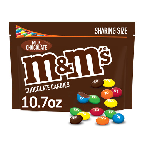 A 10.7 ounce package of M&M's Milk Chocolate Candy Sharing Size