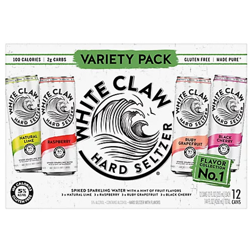 White Claw Variety Pack No.1 Black Cherry Ruby Grapefruit Raspberry Natural Lime Hard Seltzer
