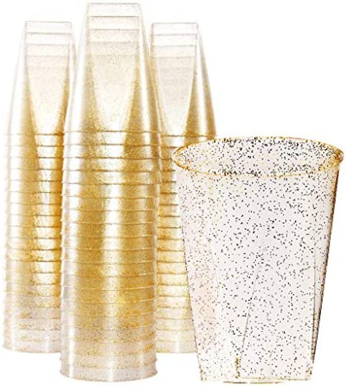 Gold Glitter Plastic Cups | 100 ct, 10 oz