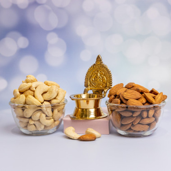 Brass Laxmi Diya with Assorted Dryfruits