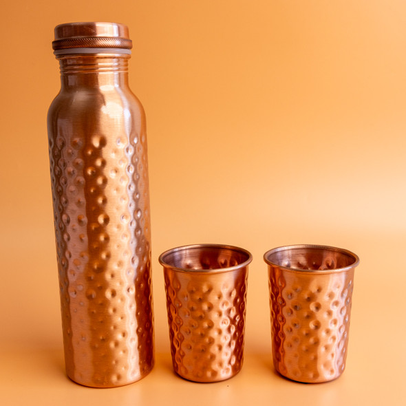 Copper Bottle and Two Glass Set