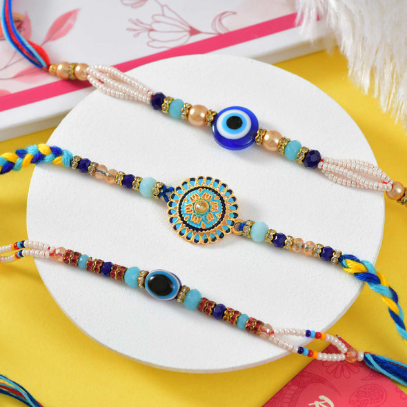 Evil Eye Rakhi With Colorful Rakhi Set