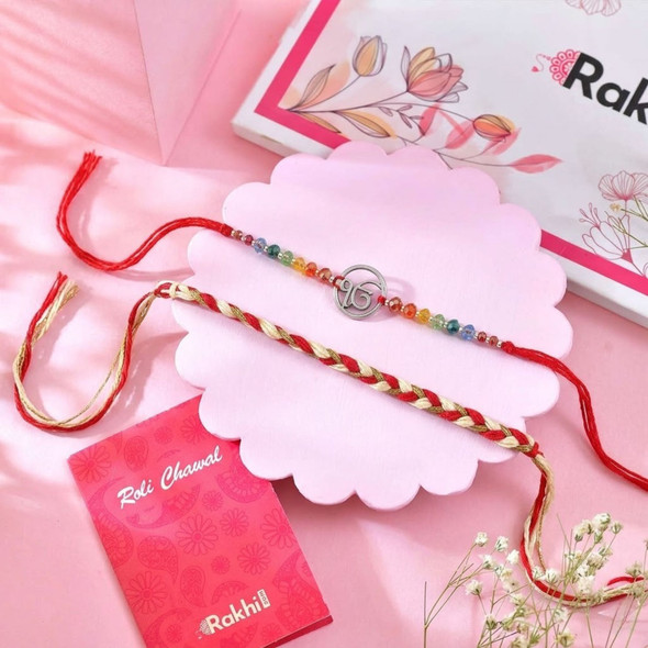 Ek Onkar Beaded & Red-Gold Braided Rakhi Set