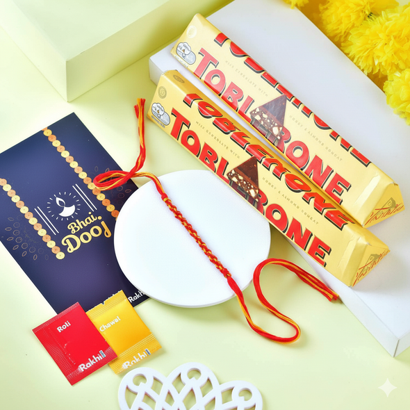 Bhaidooj Thread with Toblerone Chocolate Bhaidooj Thread with Toblerone Chocolate