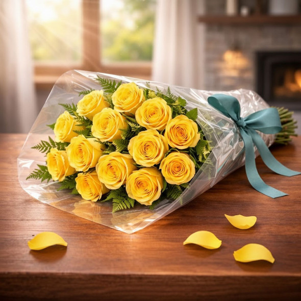 Yellow Cymbidium Roses Bouquet With Mississippi Baked Cake