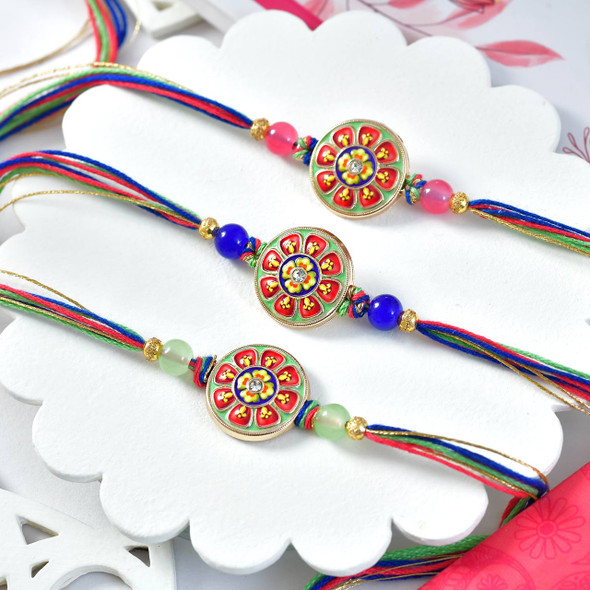 Set of 3 Ethnic Rakhi with Kaju Katli