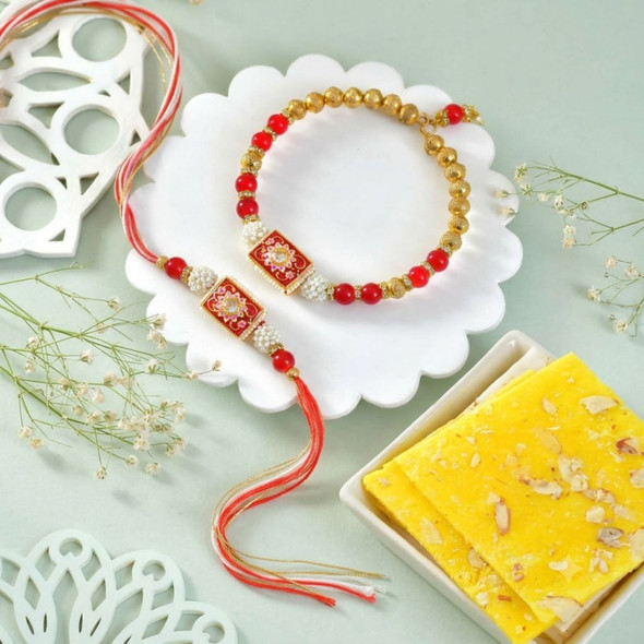 Exquisite Bhaiya Bhabhi Rakhi Set with Bombay Halwa