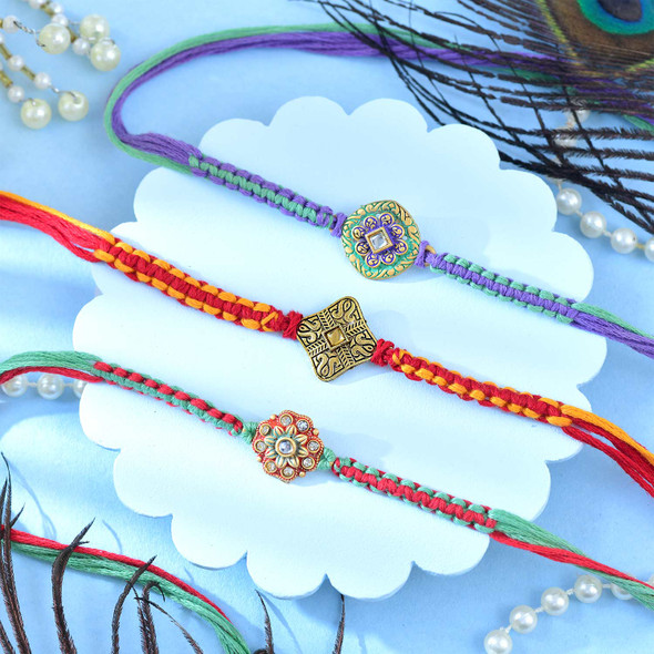 Designer Rakhi Set with Besan Laddoo & Toblerone Chocolates