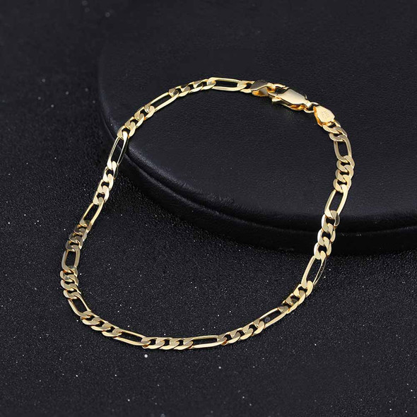 18K Gold Plated Diamond-Cut Figaro Chain Bracelet