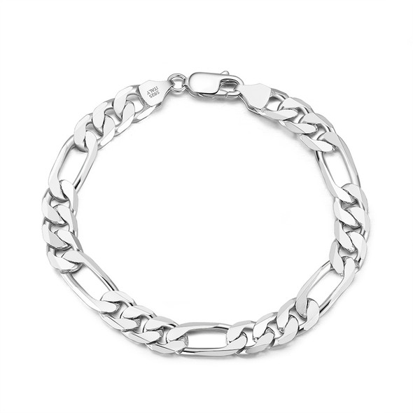Italian 925 Sterling Silver Diamond-Cut Figaro Bracelet