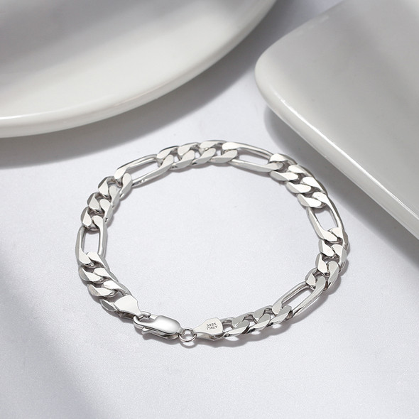 Italian 925 Sterling Silver Diamond-Cut Figaro Bracelet