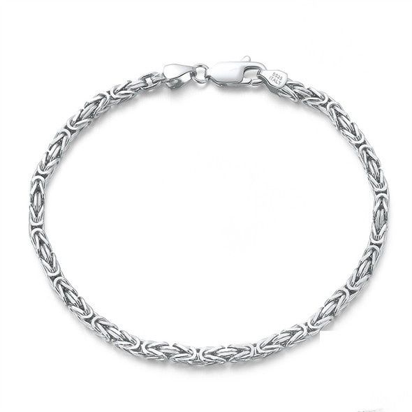 Italian 925 Sterling Silver Handmade Flat Byzantine Link Bracelet