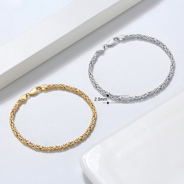 Italian 925 Sterling Silver Handmade Flat Byzantine Link Bracelet