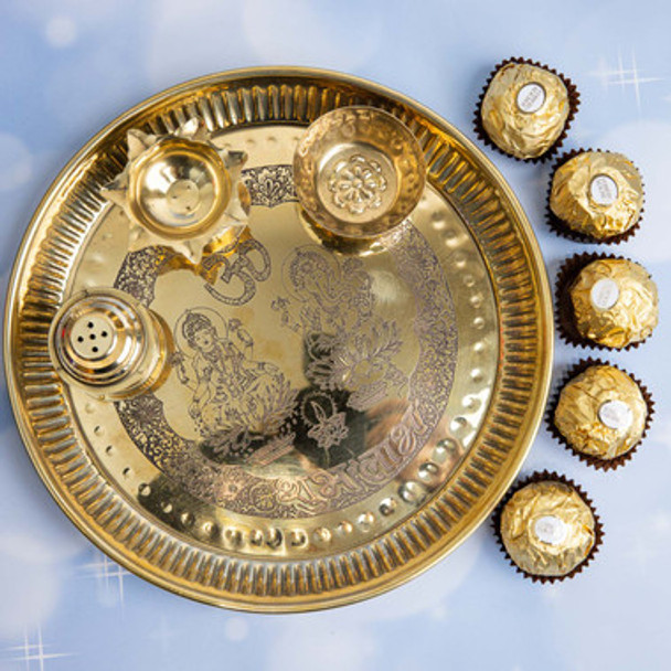 Brass Pooja Thali with Ferrero Chocolates