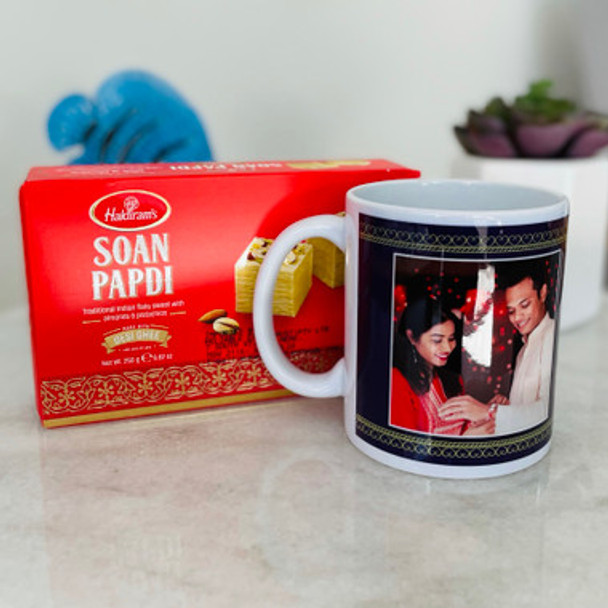 Bhaidooj Personalised Mug with Soan Papdi