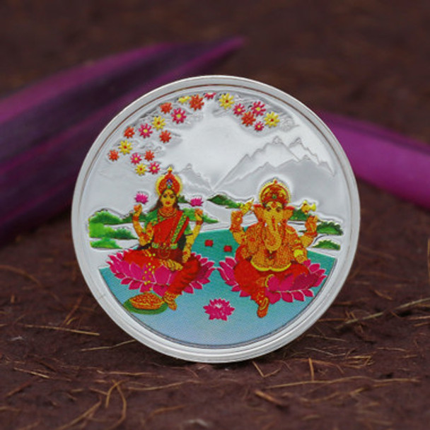999 Silver Coin - Round Laxmi & Ganesha 10gm