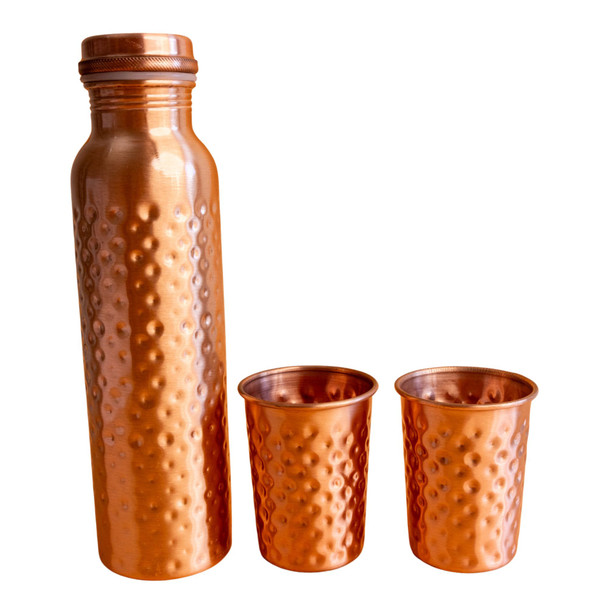 Copper Bottle and Two Glass Set