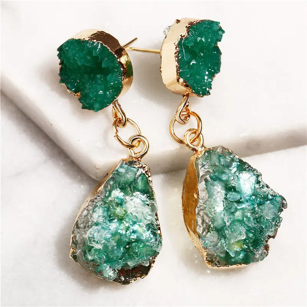 Dangle Drop Druzy  Multi colour gemstone Earrings