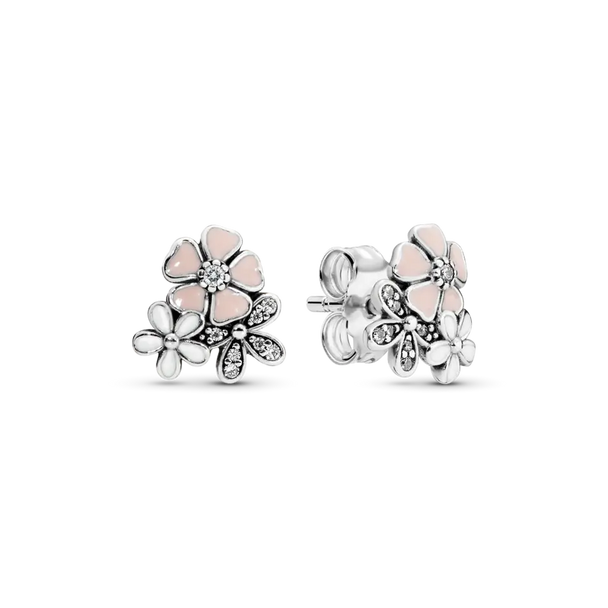 Light pink flowers silver earrings