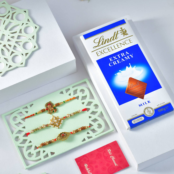 Set of Elegant Rakhi with Lindt Chocolate Set of Elegant Rakhi with Lindt Chocolate