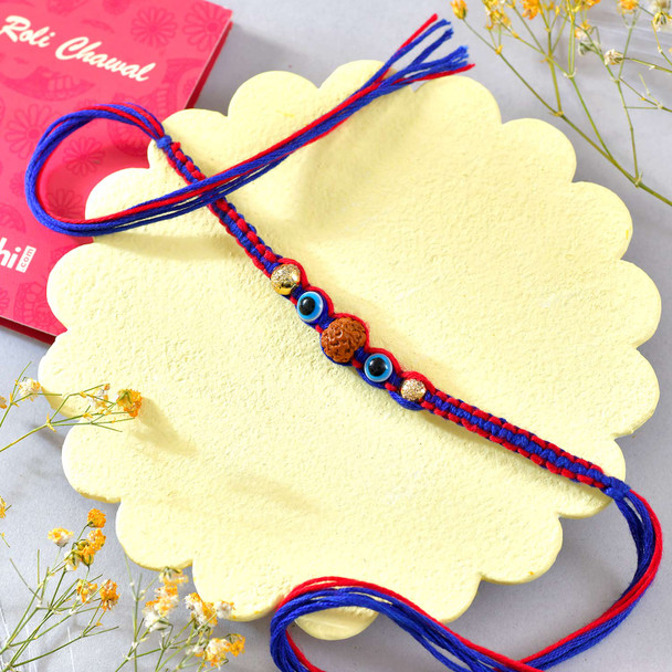 Rudraksha Rakhi With Besan Laddoo Sweet Rudraksha Rakhi With Besan Laddoo Sweet