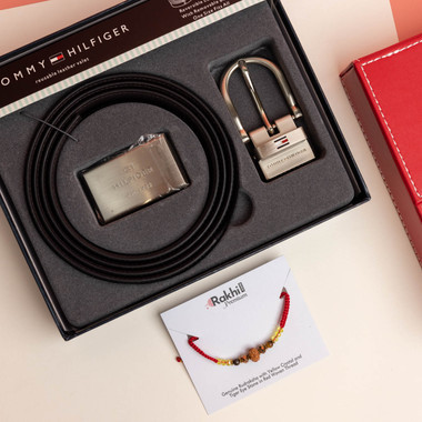Rakhi with Tommy Hilfiger Leather Belt (Gift Pack)