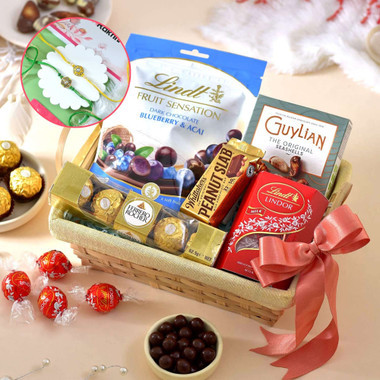 Set of 2 Bhai Rakhi With Chocolate Basket Hamper