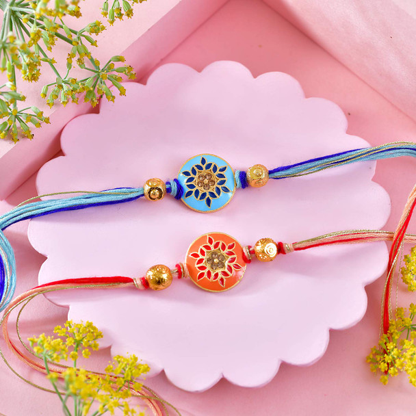 Set of 2 Colorful Rakhi With Gourmet Treats