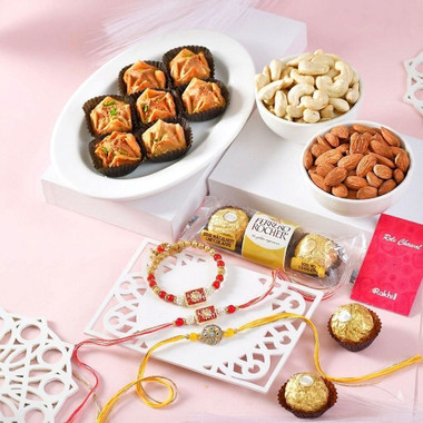 Elegant Rakhi Set with Gourmet Hamper