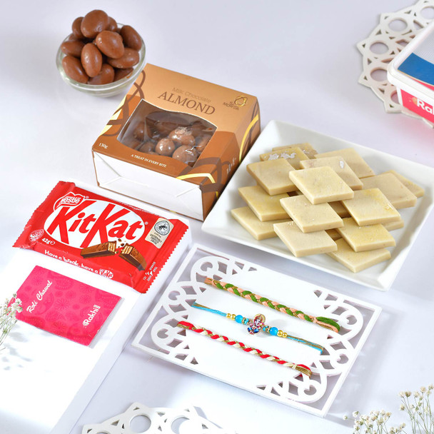 Set of 3 Rakhi with Chocolate & Sweet