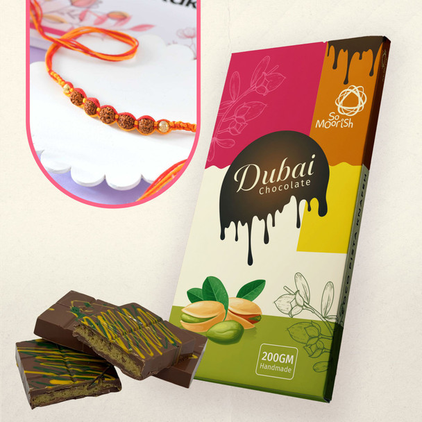 Five Rudraksha Rakhi With Dubai Chocolate
