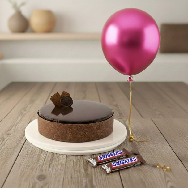 Belgian Double Chocolate Mud Cake with Snickers & Balloon