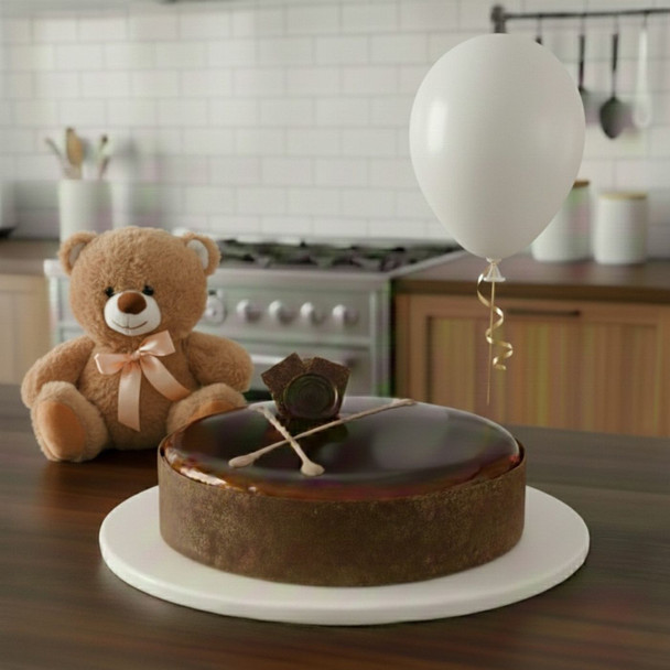 Caramel Glaze Mud Cake With Brown Teddy & Balloon