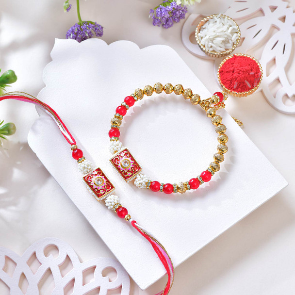Elegant  Bhaiya Bhabhi Rakhi Combo with Kaju Katli