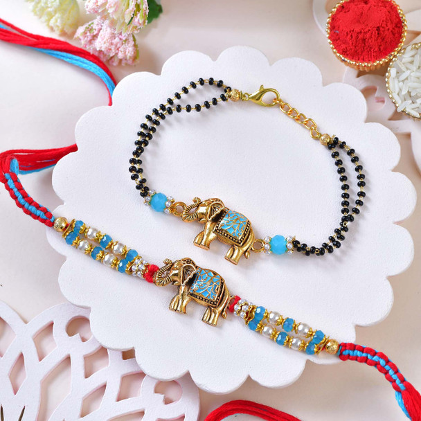 Royal Elephant Rakhi & Bracelet Combo with Baklawa Sweet