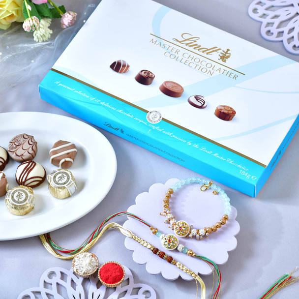 Designer Rakhi Set with Lindt Chocolatier Collection
