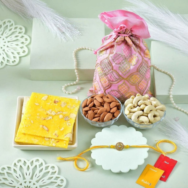 Beautiful Rakhi with Bombay Halwa and DryFruits Combo