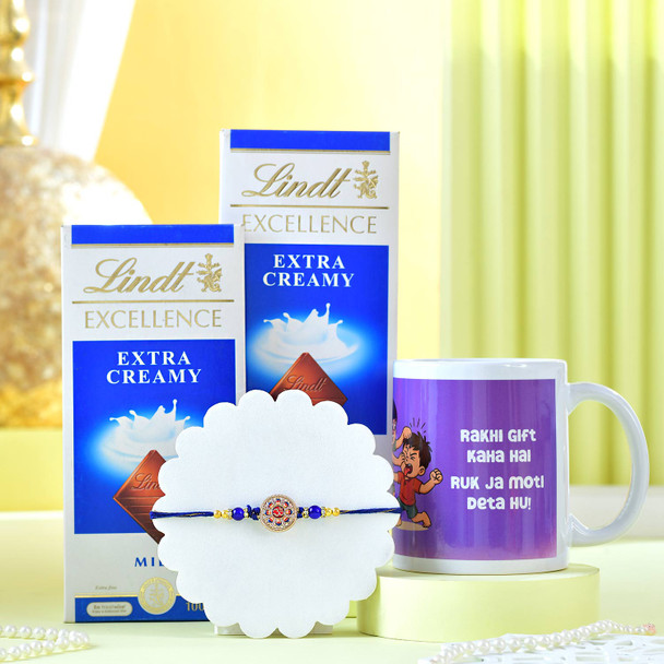 Rakhi Gift Combo with Personalized Mug & Lindt Extra Creamy Chocolate