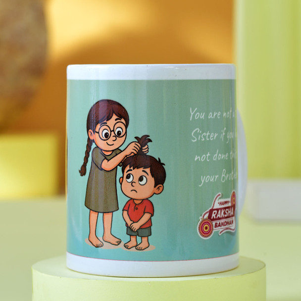 Personalized Photo Mug with Panda Kids Rakhi & Silk Chocolates