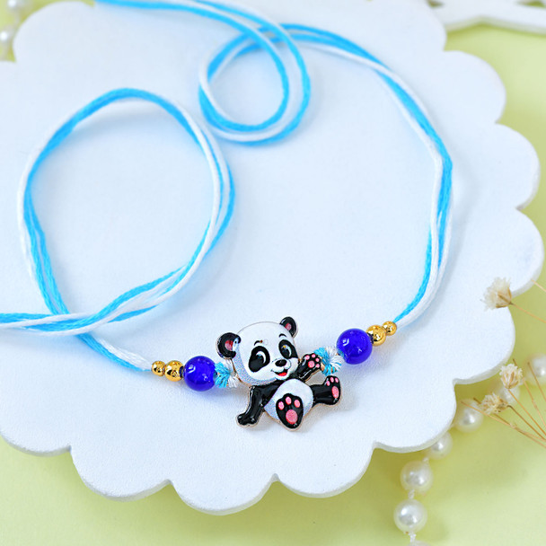 Personalized Photo Mug with Panda Kids Rakhi & Silk Chocolates