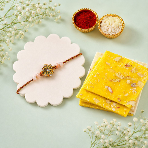 Elegant Single Rakhi with Bombay Halwa