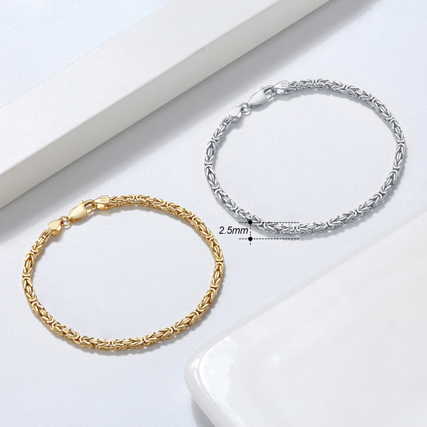 Italian 925 Sterling Silver Handmade Flat Byzantine Link Bracelet