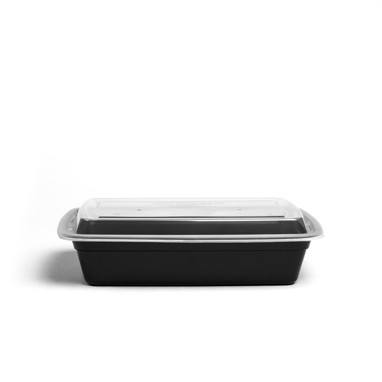 Rectangular Black Plastic Food Takeout Containers with Clear Lids – 8-3/4in  x 6in x 1-4/5in – 32 oz – 150 per case