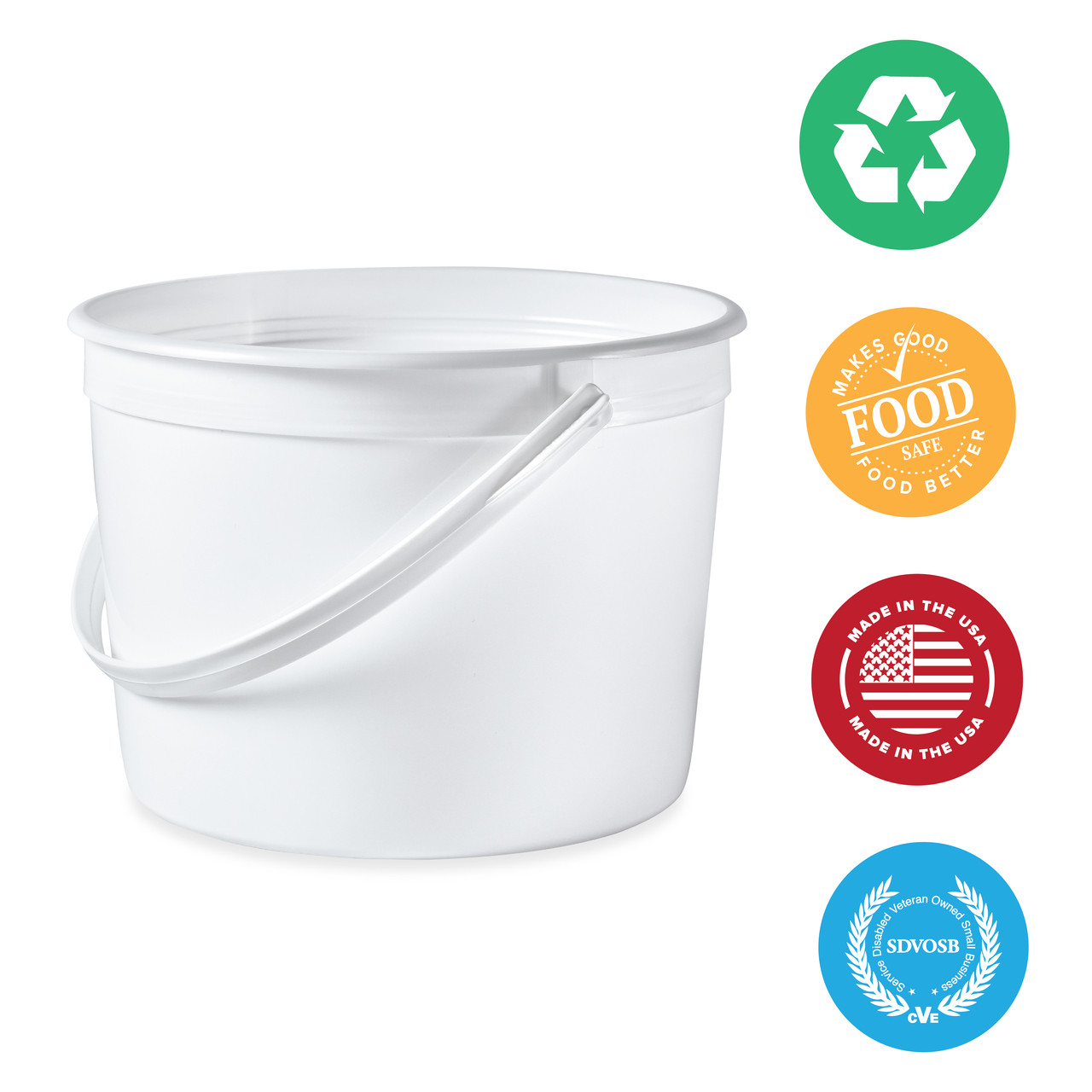 1 gal. BPA Free Food Grade Round Bucket with Wire Handle (T809128W) - 120  count - case