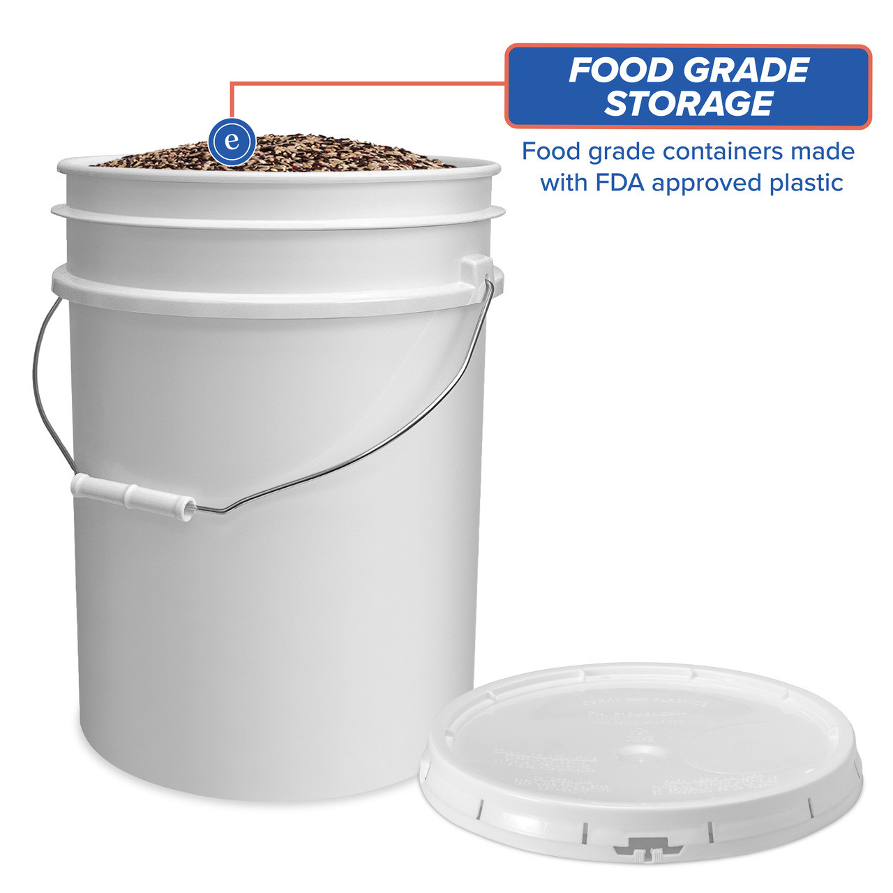 5 gal. BPA Free Food Grade Bucket with Wire Handle and Lid (T40MW) -  starting quantity 1 count - FREE SHIPPING