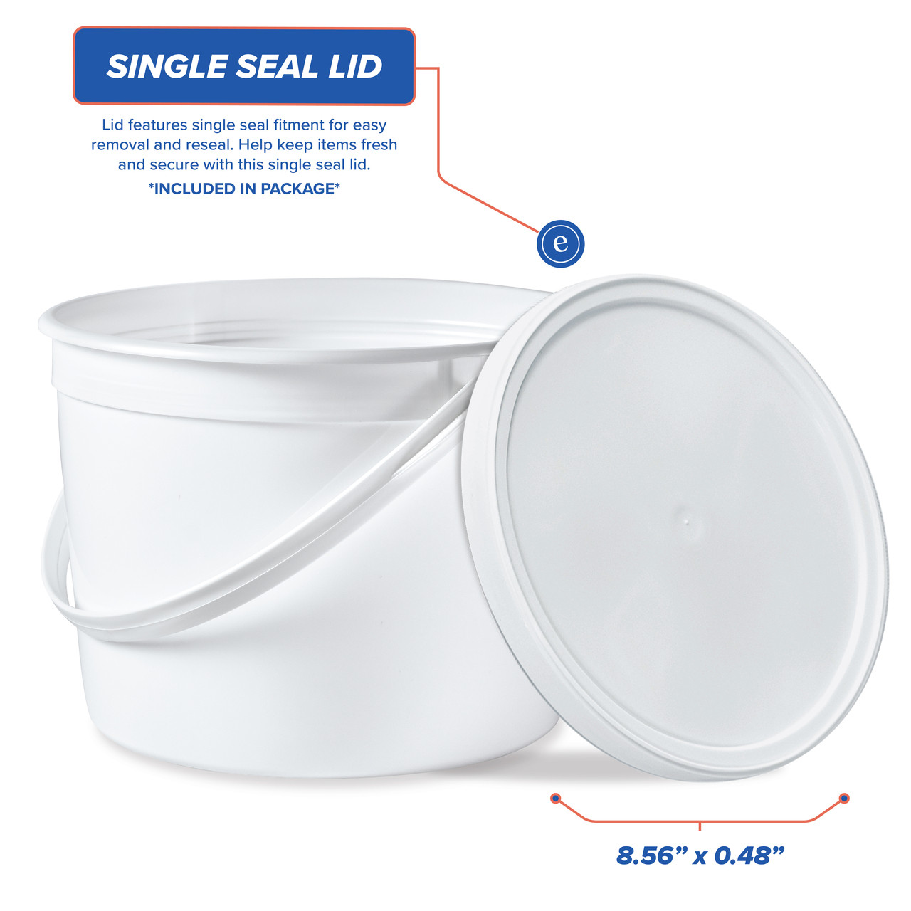 1/2 Gallon (64 oz.) BPA Free Food Grade Round Pry-Off Bucket with Plastic  Handle (T51464PRB) - 150 count - case - White - ePackageSupply