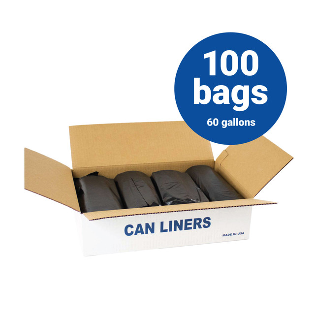 LLDPE Liners-60 Gallon Black Trash Bags 38x58 1.5 mil 100 Bags per case (L38581.5K )