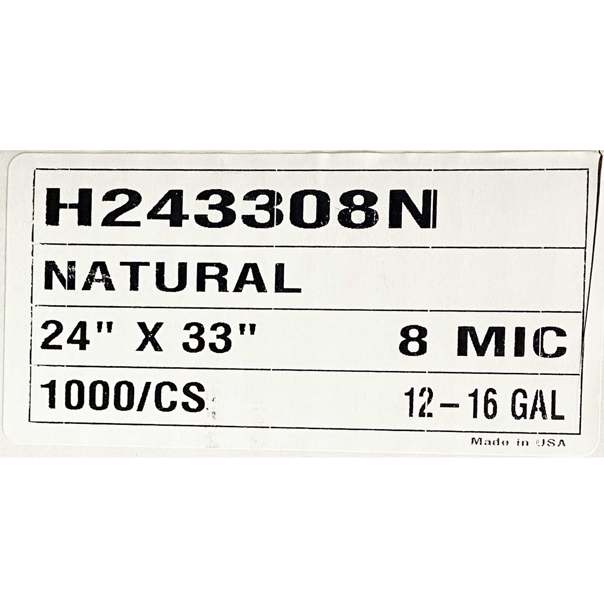 HDPE Liners-12-16 Gallon Natural Trash Bags 24x33 8 Micron 1000 Bags per  case (H243308N) - ePackageSupply